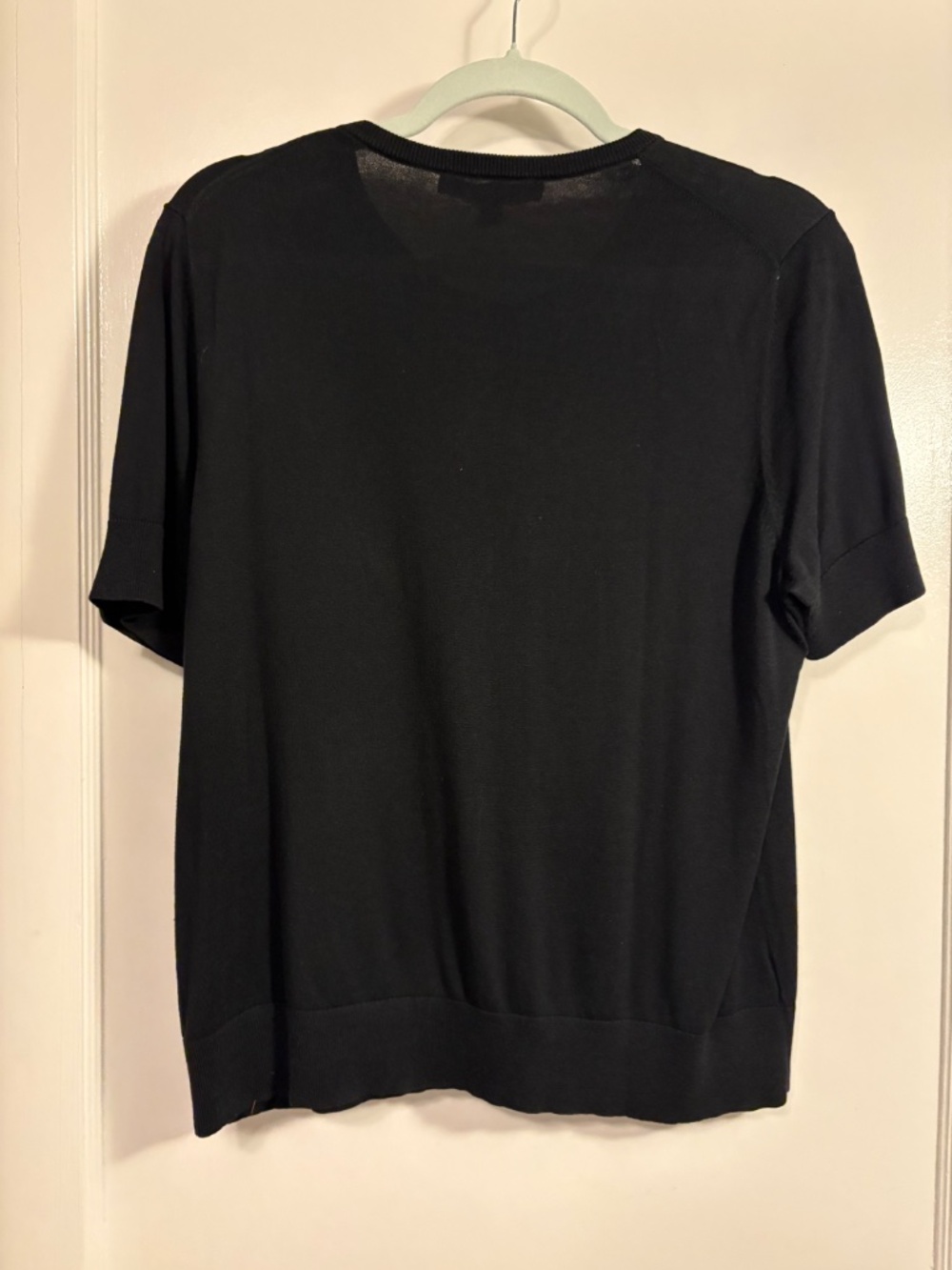 Ann Taylor Black Silk Blend Short Sleeve Crew Neck Cardigan, Large - Picture 3 of 3